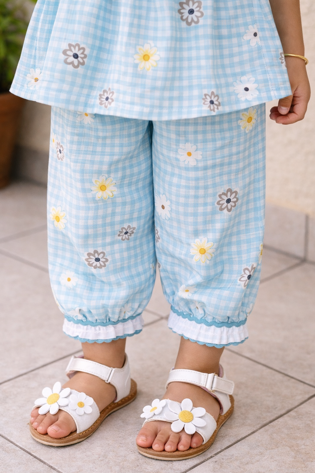 Girls Blue Floral Cotton Frock Style Co-ord Set