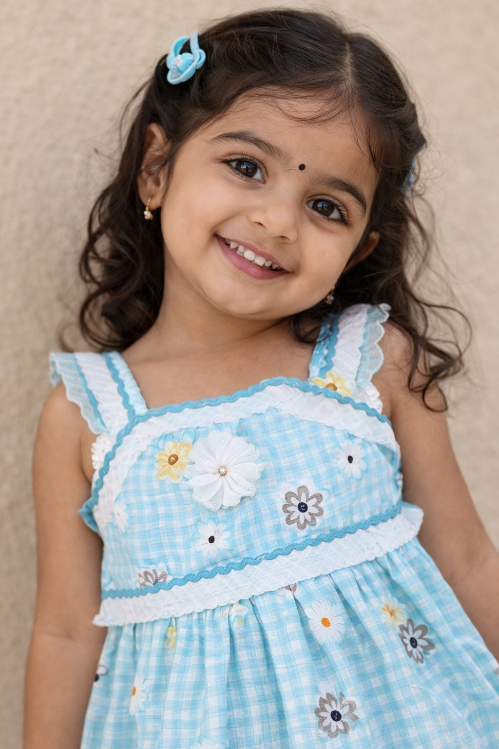 Girls Blue Floral Cotton Frock Style Co-ord Set
